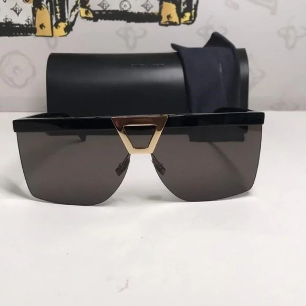 New Authentic Saint Laurent SL 537 Palace 001 – Black & Gold Shield Sunglasses - Picture 8 of 15
